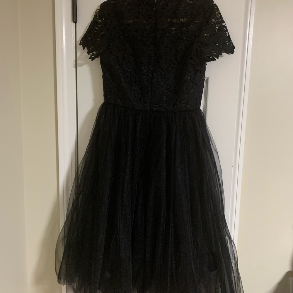 Chi Chi London Black Lace Tulle Tea-Length Dress - Picture 4 of 15